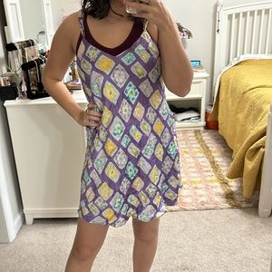 Vintage Sleeveless Slip M Vneck 100% Silk Floral Botanical Purple 90’s Leaves